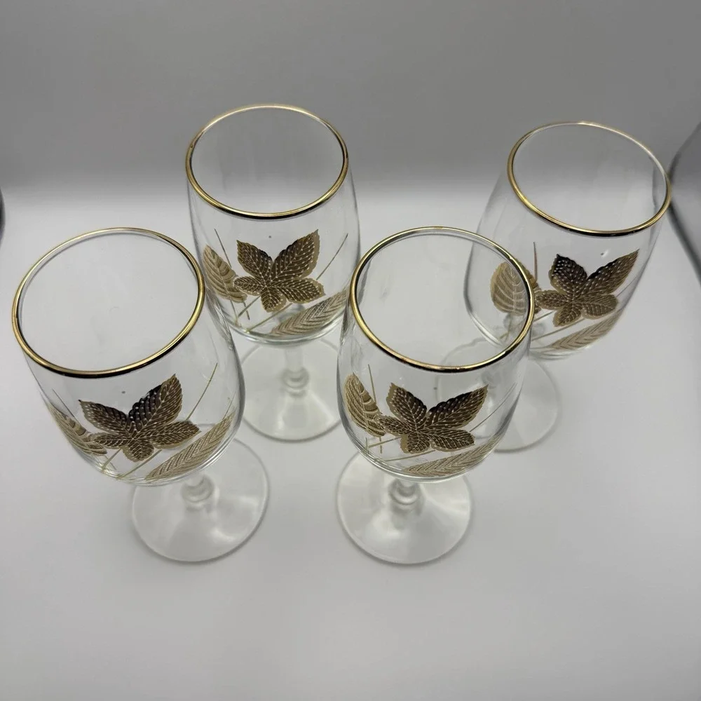 Vintage Libbey 22K Gold Trim Brandy Snifters‎ Gold Leaf 4 Wine Glasses 6oz MCM